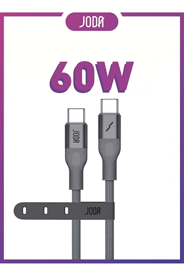 كابل فليكس 60 من نوع USB-C إلى USB-C مجدول من النايلون بقوة 60 واط وطول 1.2 متر بلون التيتانيوم
