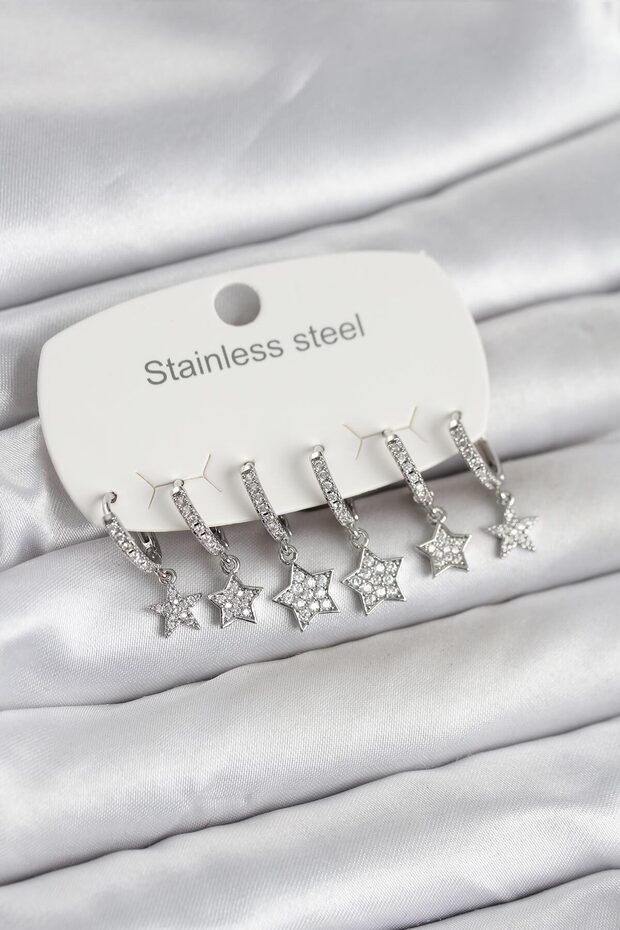 316L Steel Silver Color 6 Piece Set Star Model Women's Earrings