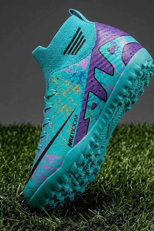 Artificial Turf-Crampon-Turquoise Galaxy Series High-Top Football Shoes