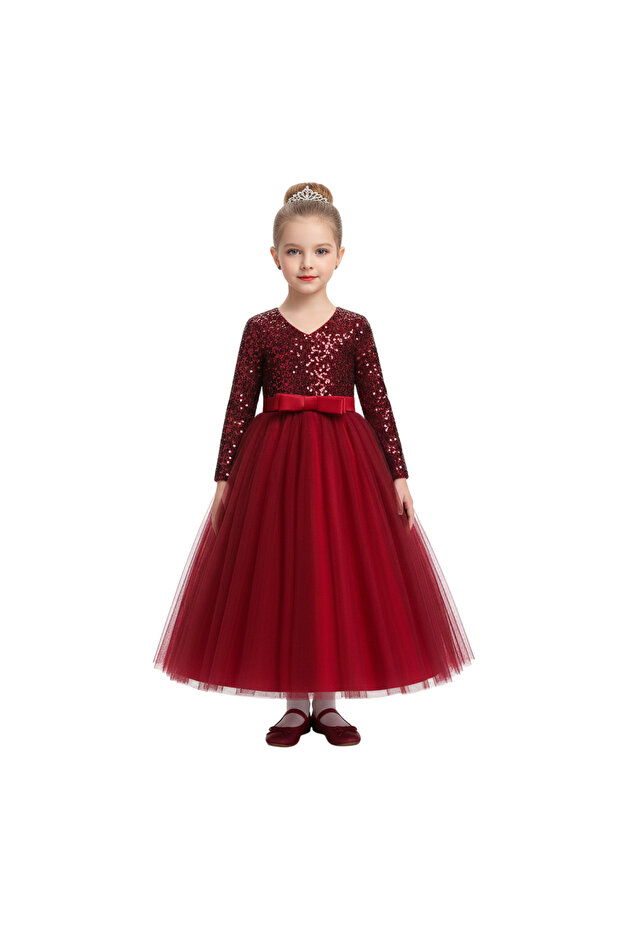 D' Daniela - Girls Long Sleeve Maxi Sequined Party Dress - Multicolor - 4Y to 13Y