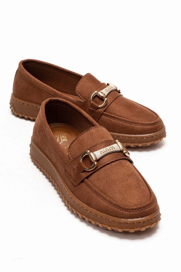 Non-Slip Women's Buckle Loafer Shoes Taba Suede