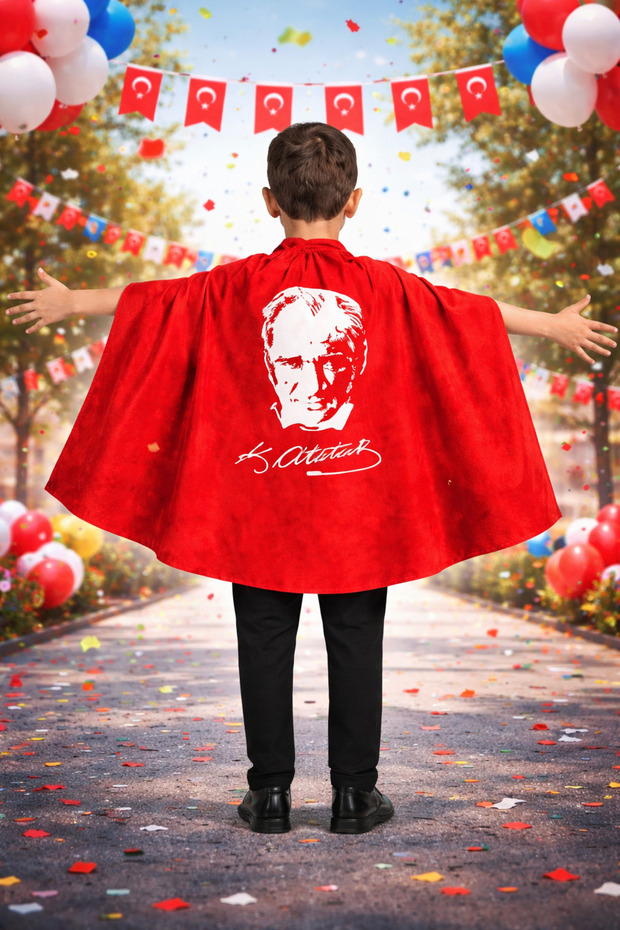 Children's Red Atatürk Signed Cape Show and Event Cape Unisex