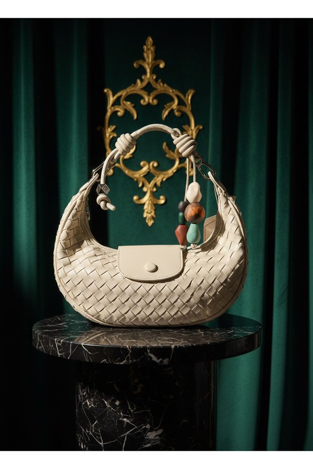 B37112 Shoulder Bag Knitted Patterned Crossbody Bag Daily Stylish Handbag for Women