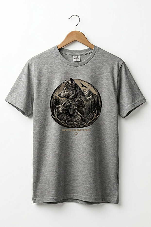 Hunting Wolf and Hunting Dog Themed 100% Cotton Regular Fit T-Shirt