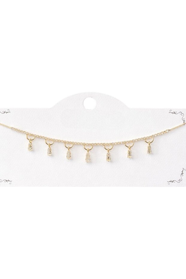 Zircon Stone Dangle Gold Color Necklace Thin Chain Stylish Women's Necklace