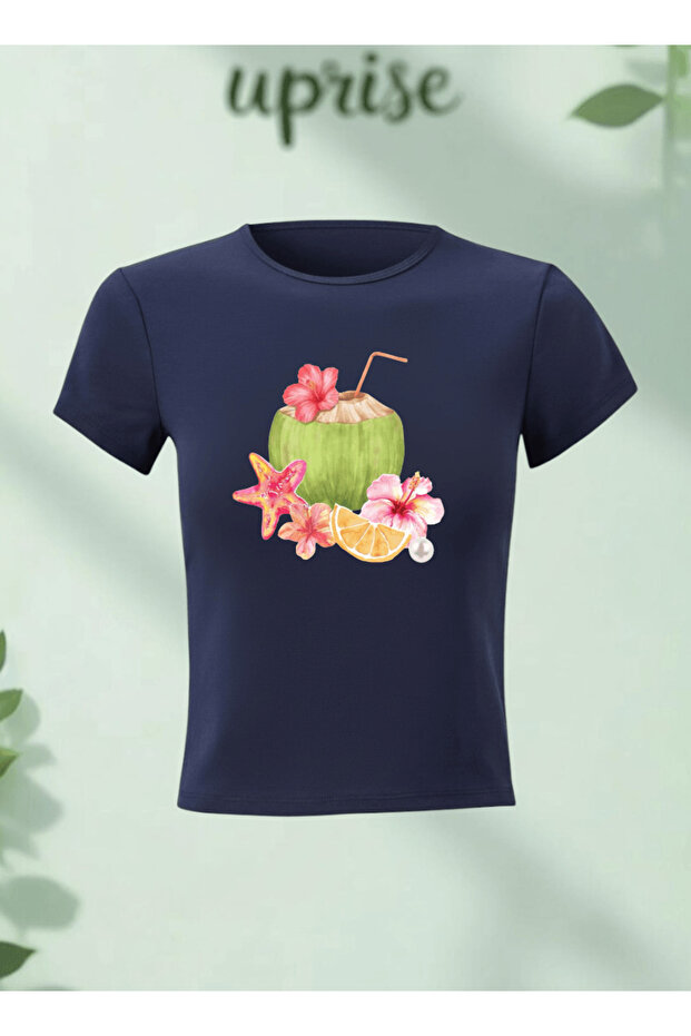 Coconut Water Summer Printed Cotton Lycra Body Tee Crop T-Shirt