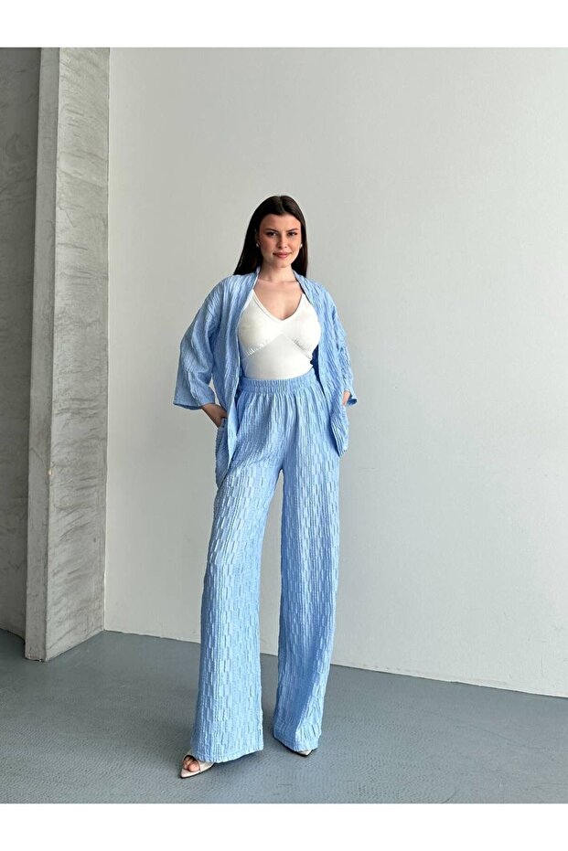 Comfortable Fit Kimono Wide Leg Pants Set Summer Stylish Kimono