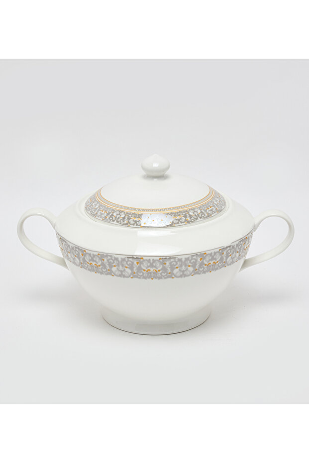 New Bone China 34x20cm White/Silver Tureen