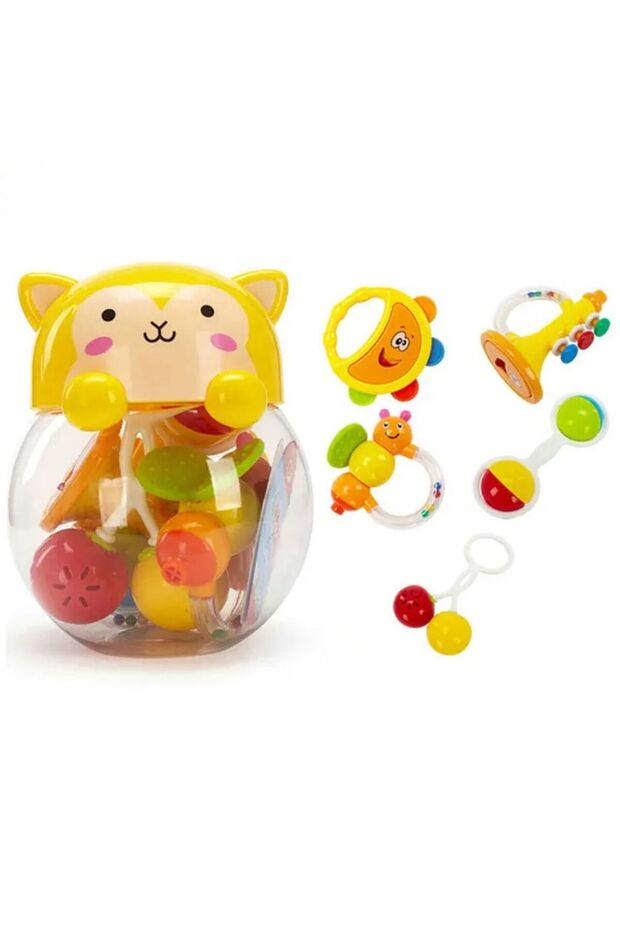 - Baby Rattle Toy 5Pc Gift Set With Sensory Ball - Red/Yellow