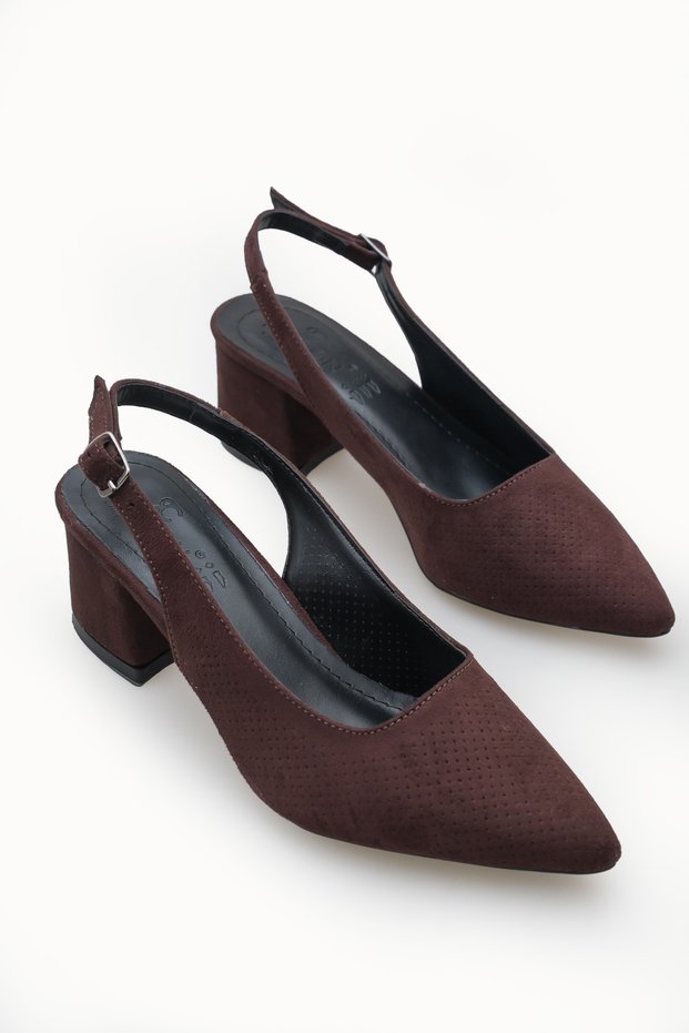 Astra Pia Women's Pointed Toe Open Back Heeled Shoes 0012451 Brown Suede