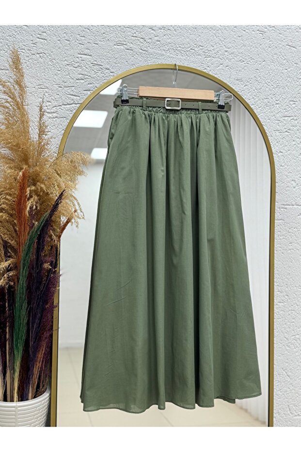 Wise Gathered Belted Voile Skirt-Ek747 Green