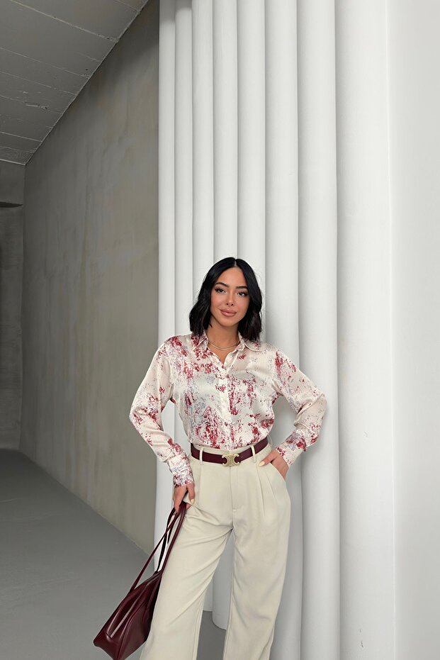 قميص MY FASHION مطبوع بأزرار من قماش الكريب
