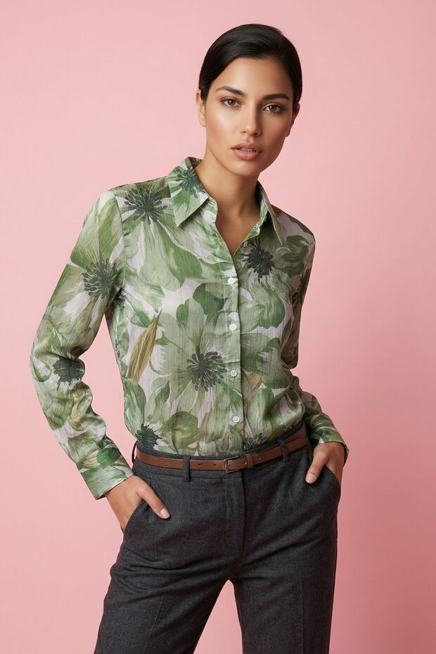 My Fashion Floral Patterned Buttoned Shirt