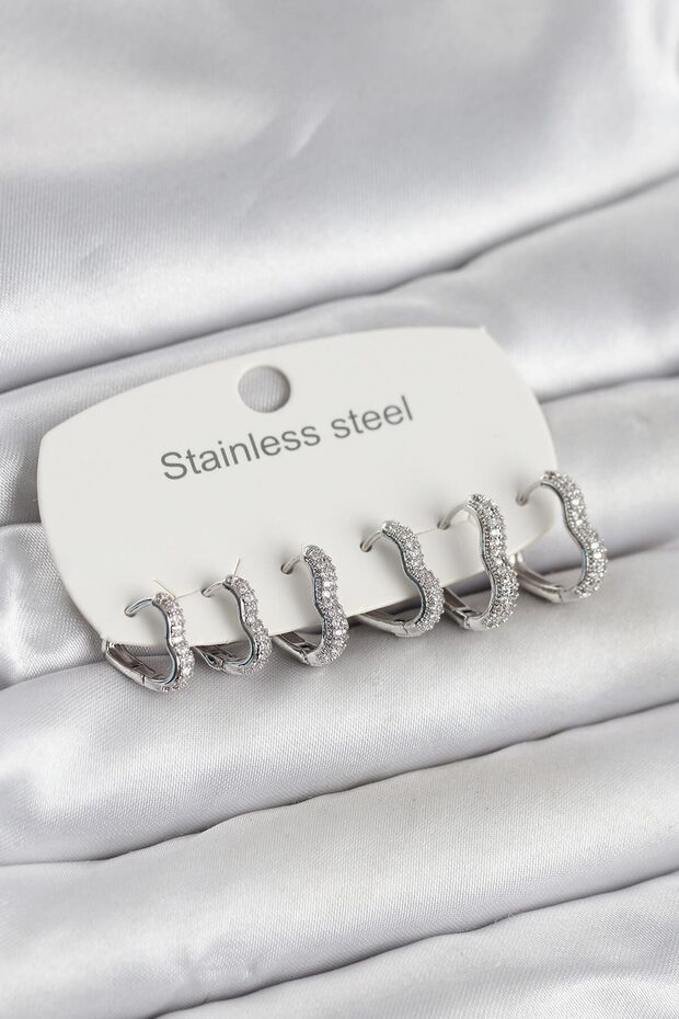 316L Steel Silver Color 6 Piece Set Heart Form Women's Earrings -