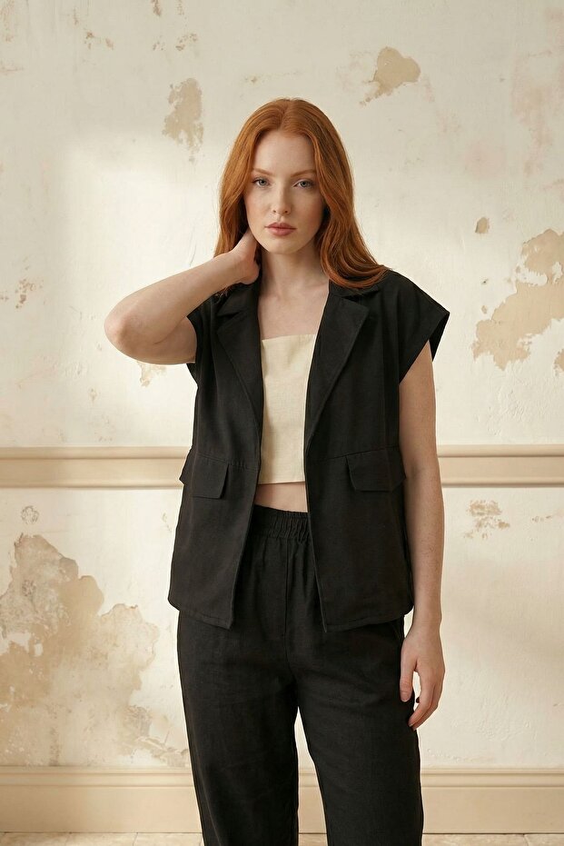 My Fashion Jacket with Collar and Pocket Detail Cotton Vest