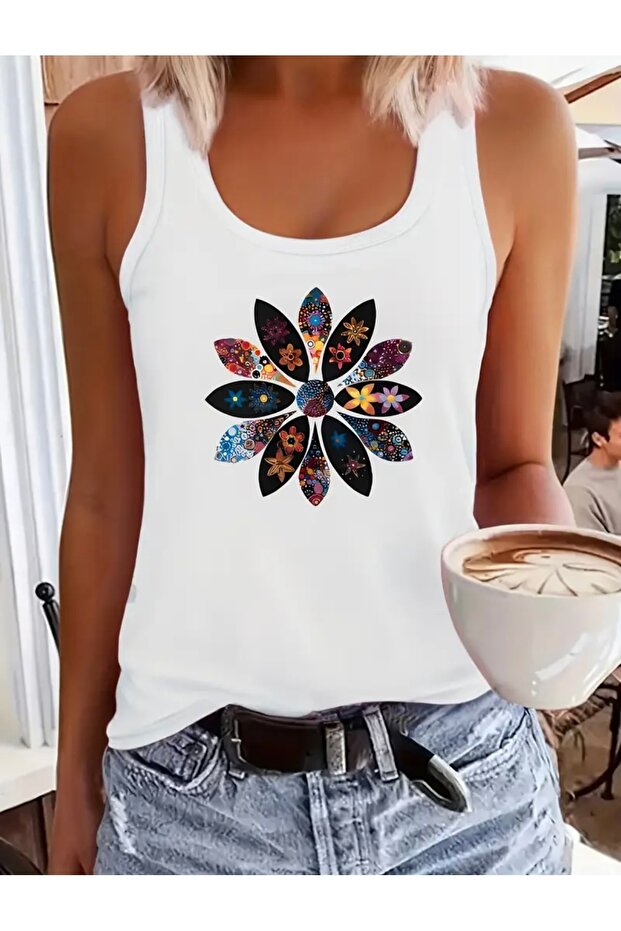 Flower Printed Women's Round Neck T-Shirt