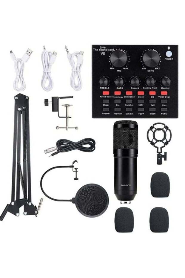 Podcast Equipment Set, BM-800 Mic Kit with V8 Live Sound Card, Condenser PC Gaming Mic with Professi
