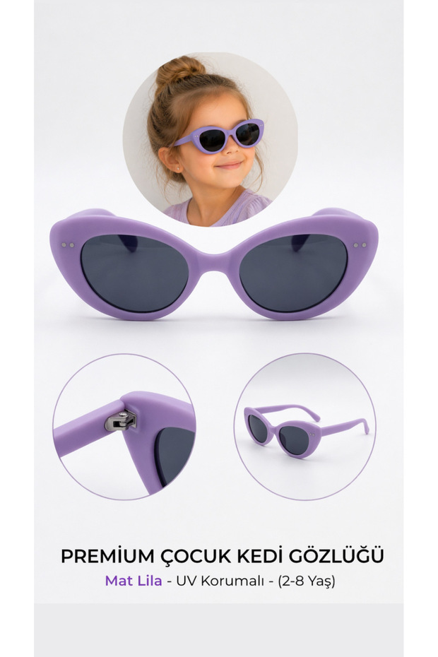 Purple Lilac Girls' Sunglasses Uv400 Cat Eye Model Matte Stylish Lightweight Durable Children's Glasses Gift