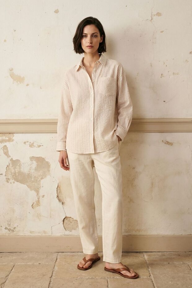 My Fashion Striped Linen Buttoned Shirt