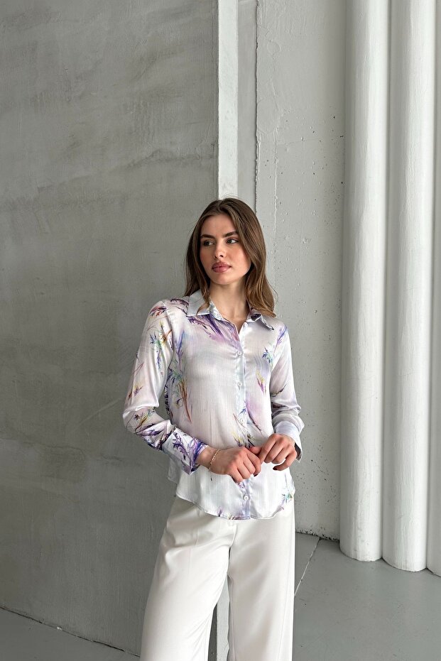 قميص MY FASHION ذو نمط تجريدي مزخرف بأزرار