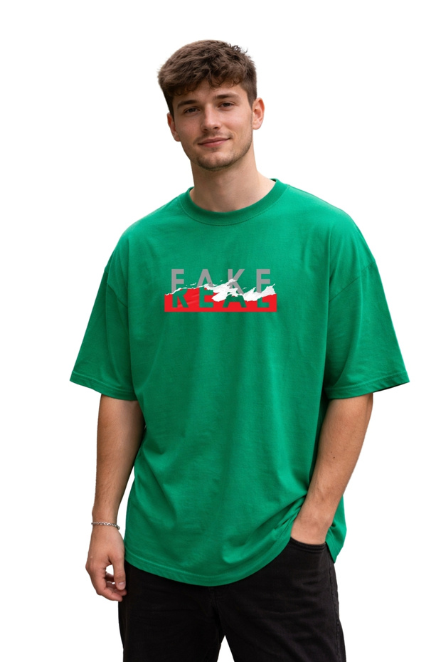 Unisex Oversize Green T-Shirt Fake Real Printed 100% Cotton Loose Streetwear Women Men T-Shirt