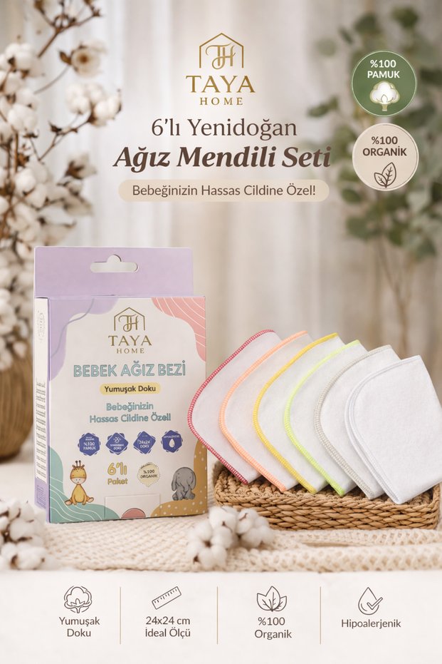 Set of 6 Newborn Baby Mouth Wipes 100% Cotton Mouth Diapers 24X24Cm