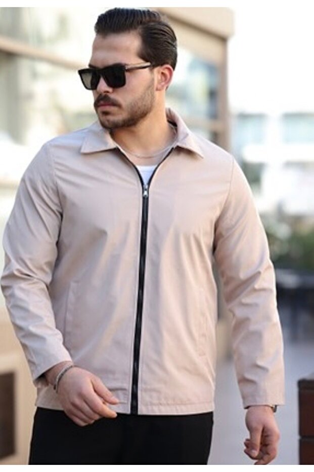 Men's Jacket Micro Canvas Fabric Stand-Up Collar Zippered Seasonal Coat