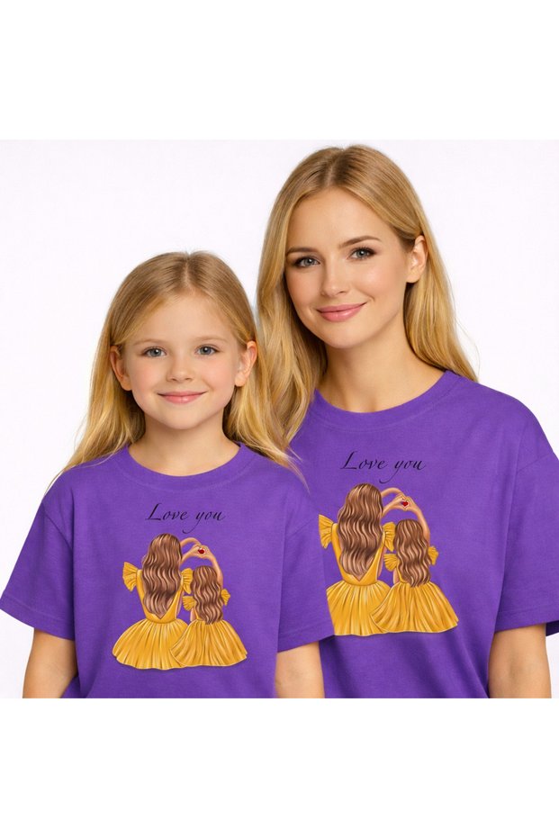 Mother Daughter Combination Oversize T-Shirt Twin T-Shirt Love You Printed (Single Price)