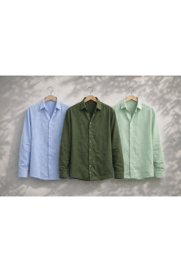 Economical 3-Piece Muslin Linen Men's Shirt Set – Summer, Breathable, Comfortable Fit