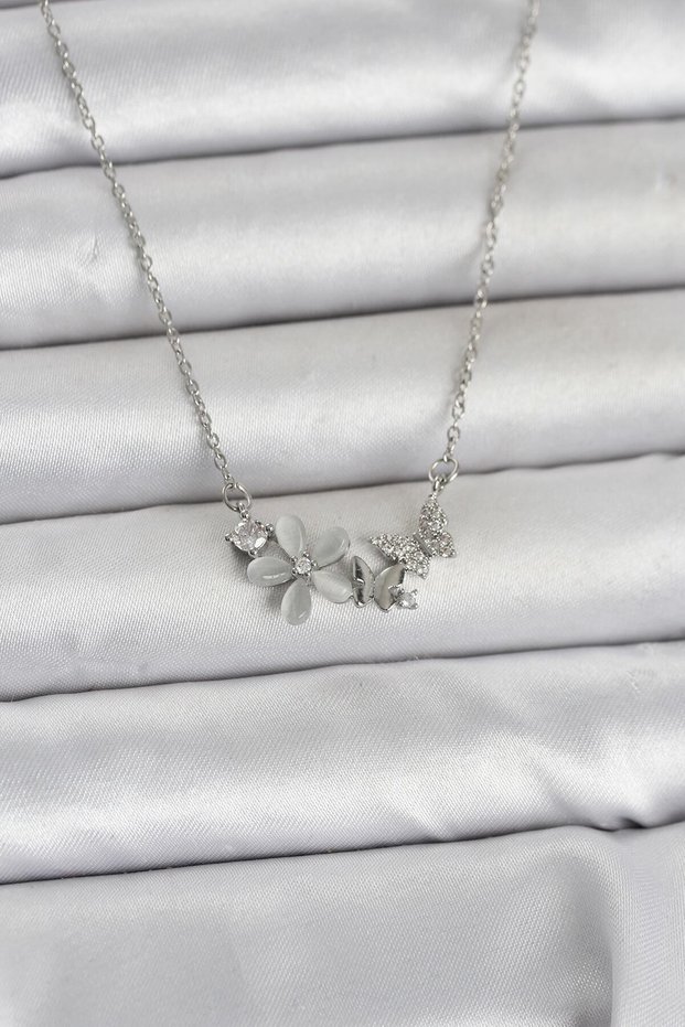 316L Steel Chain Silver Color Flower and Model Women's Necklace Tj-Bko11039