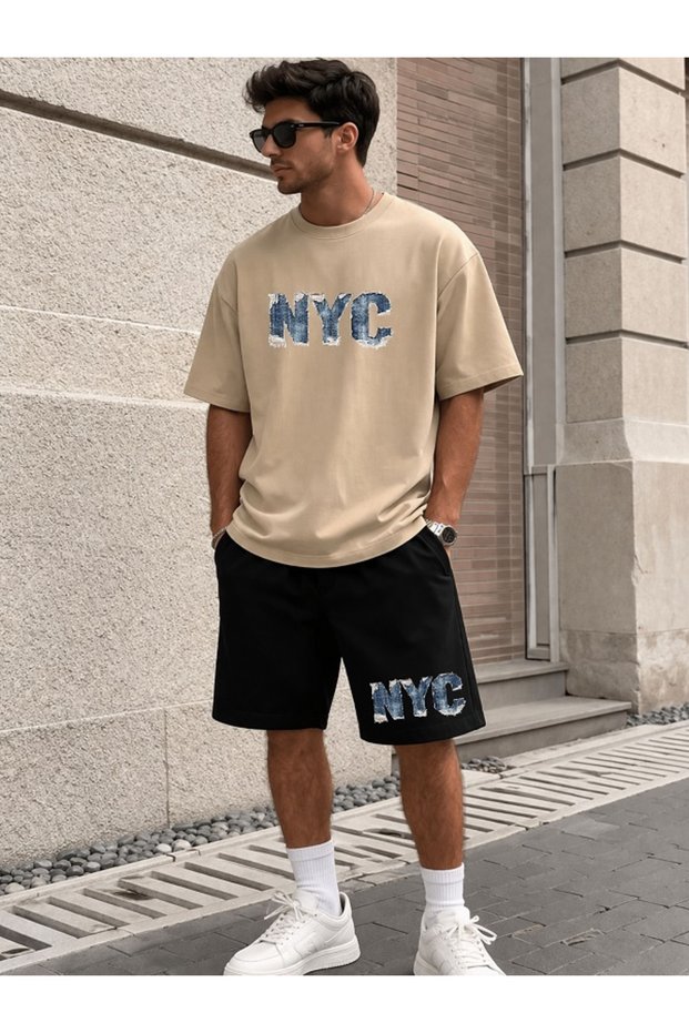 Unisex Nyc Printed Oversize T-Shirt & Shorts Set – Comfortable Casual Sports Combination