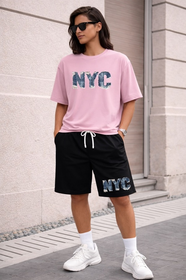Unisex Nyc Printed Oversize T-Shirt & Shorts Set – Comfortable Casual Sports Combination