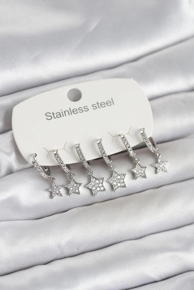 316L Steel Silver Color 6 Piece Set Star Model Women's Earrings