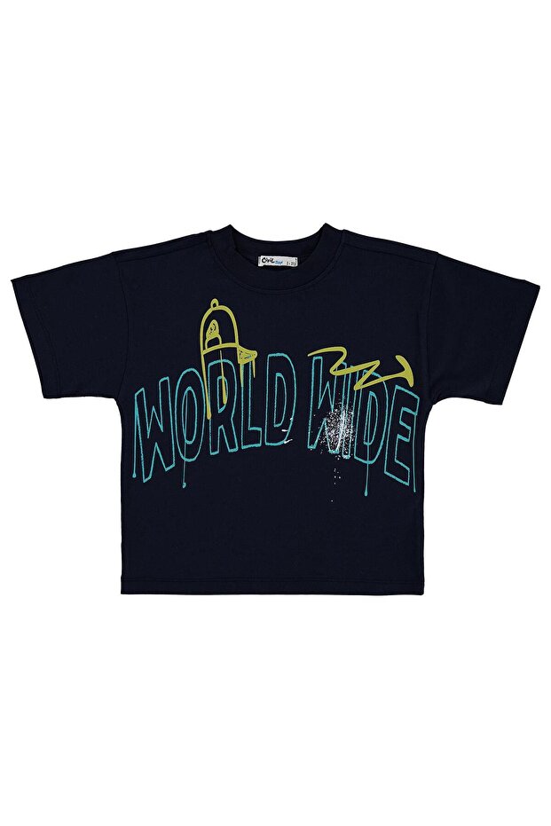 World Wide Printed T-Shirt for Ages 2-5 - Navy Blue