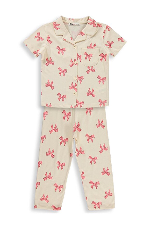 Bow Patterned Pajama Set for 2-5 Years Old - Ivory