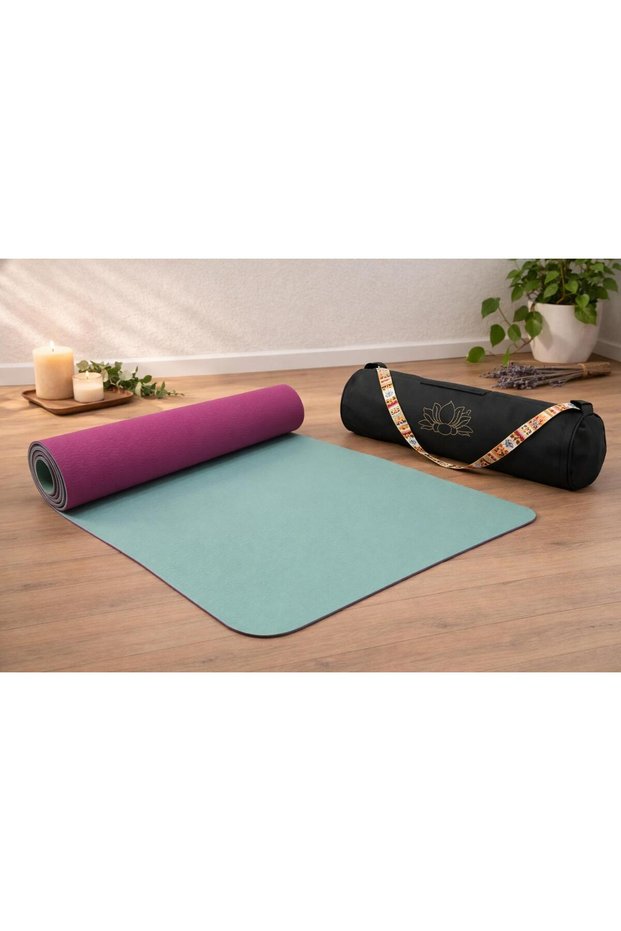 Double-Sided Tpe Yoga Mat & Waterproof Lotus Printed Mat Carrying Bag