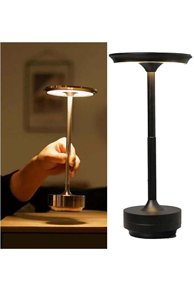 مصباح طاولة LED لاسلكي قابل لإعادة الشحن، قابل للتعتيم، مقاوم للماء، USB-C، أسود
