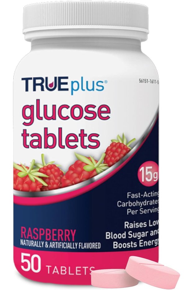 Glucose Tablets, Chewable, Raspberry Flavor, 15g Fast-Acting Carbohydrates, Fat Free, Glute