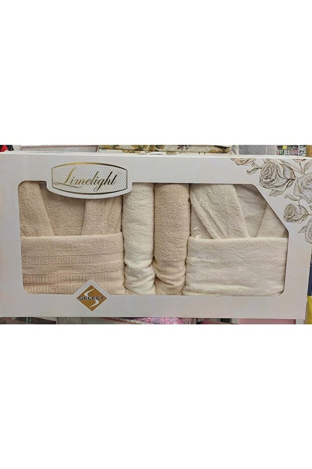 Select Economic Family Bathrobe Set (6 Pieces)-Cream Cappuccino