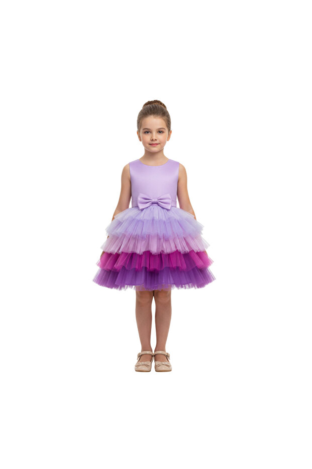 D' Daniela - Toddler Girls Bow Front Ombre Layered Gown Dress - Multicolor - 1Y to 6Y
