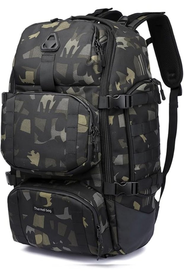 9386 48L Travel Backpack with Cooler Compartment USB Charging Water Resistant Camo