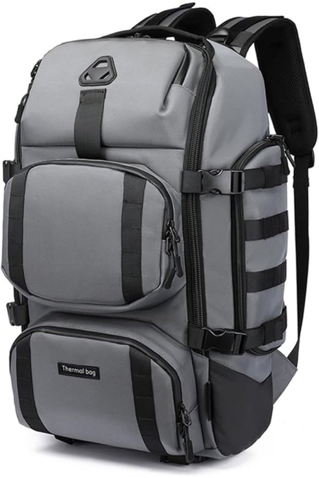 9386 48L Travel Backpack with Cooler Compartment USB Charging Water Resistant Grey