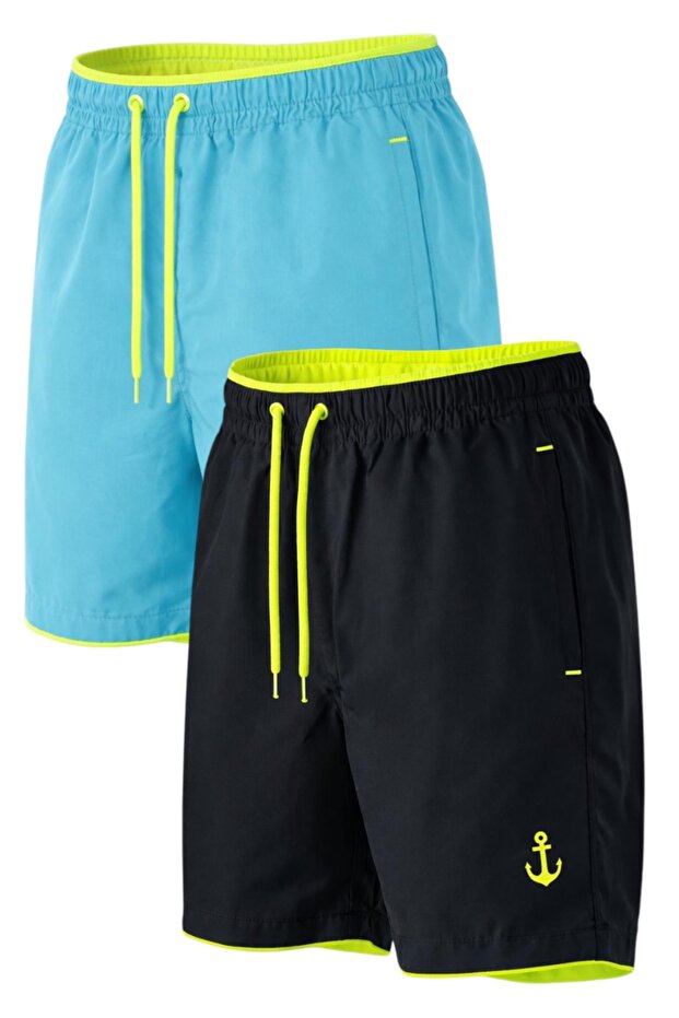 2-Piece Pocket Zipper-Lined Colorful Swim Shorts