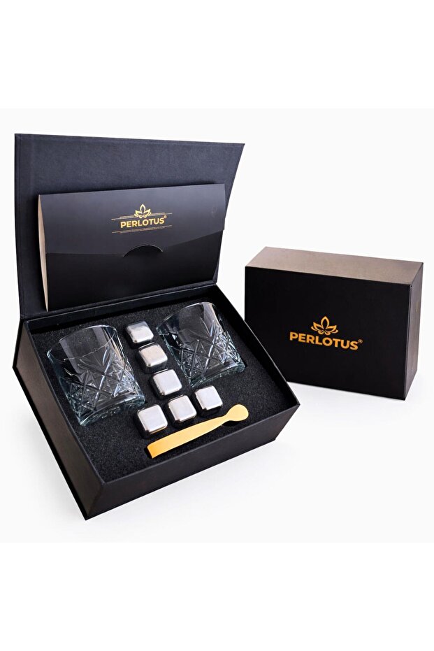 Izmir Series Whiskey Glass Set of 2 Crystal Glasses with Cooling Stone, Torch and Magnet, Gift Boxed