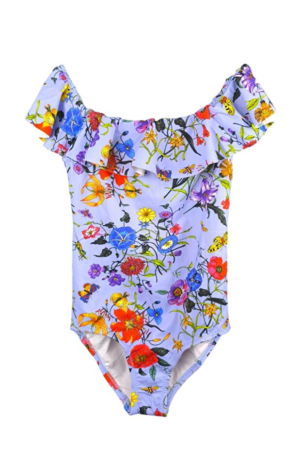 Pia - Floral Garden Patterned Flounce Girls' Swimsuit by Nessi Byrd