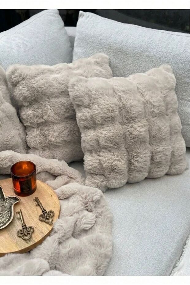 2-Pack Bubble Rabbit Fur Fabric Pillow Ultra Soft Plush Decorative Pillow Cushion Cover (43X43)