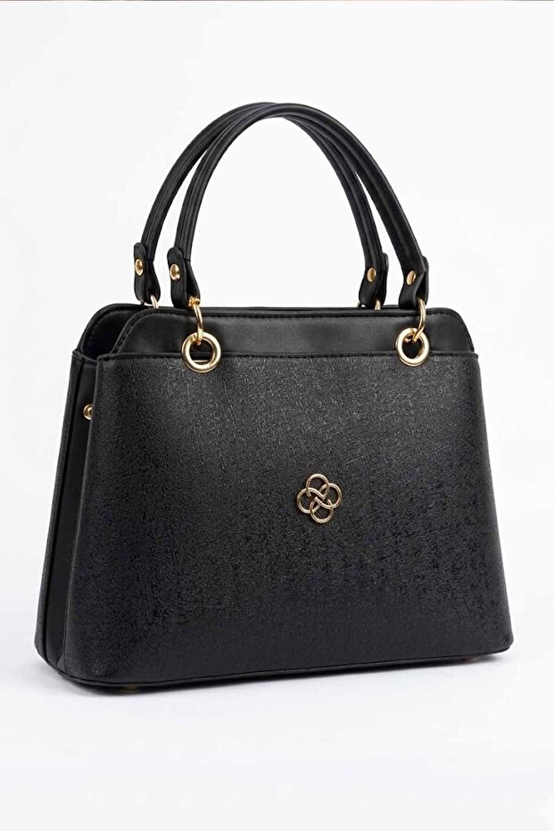 Black Women's Hand and Shoulder Bag - Stylish Daily Bag with Gold Detailing and Multiple Compartments