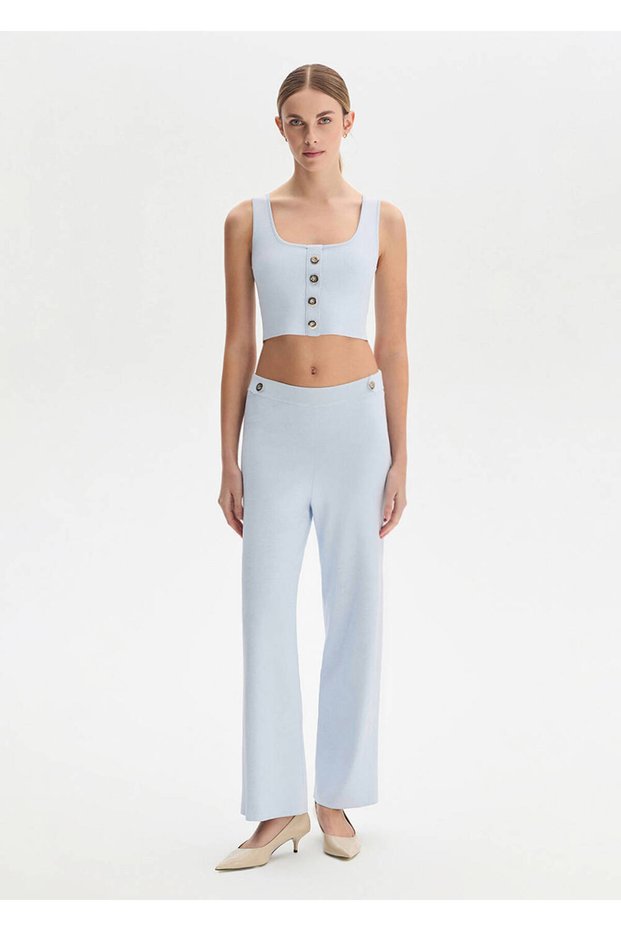 Light Blue Knitwear Trousers with Epaulet Detail