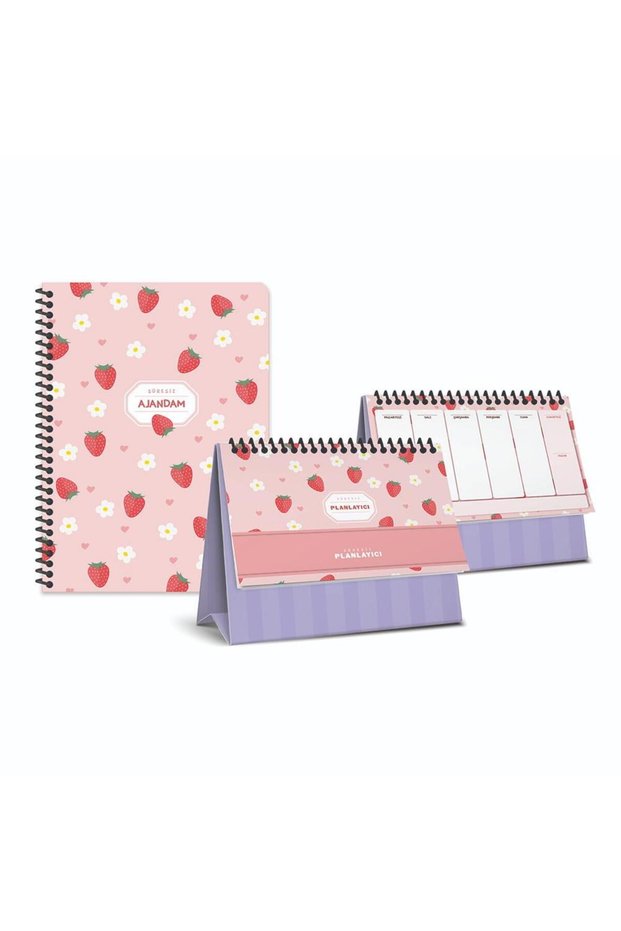 Hard Cover Perpetual Agenda & Desktop Planner Set of 2 - Pink