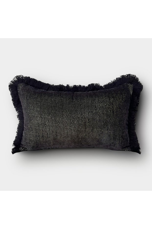 "Black" Tasseled Throw Pillow Cover - 30X50 - Gold